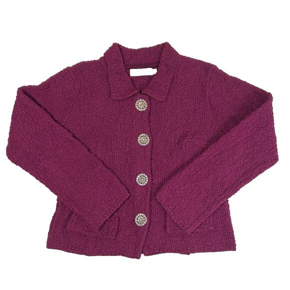 Willow Jacket Women Small Purple Pink Sweater Jeweled Buttons Blazer Cable Knit - Picture 3 of 9
